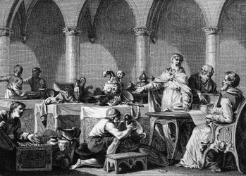Sharing of the Treasures of Dagobert I after his death (engraving by Jean Michel Moreau)