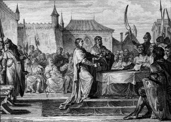 Succession of Pepin the Brief: Division of the Kingdom Between Charlemagne and Carloman - Engraving by Jean Michel Moreau