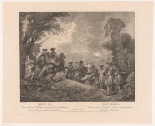 Procession with Soldiers on the Way to a City (Oeuvre van Antoine Watteau)