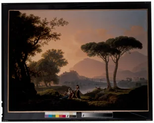 Morning and Evening: A Classical Landscape with Shepherds and Nymphs by a Lake, a Hilltop Castle Beyond