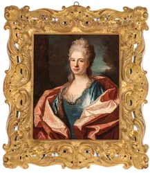 Portrait of a Lady, Bust-Length, in a Blue Silk Dress Trimmed with Lace and Embroidered with Gold Thread