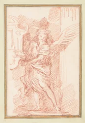 Winged Figure Between Window and Column