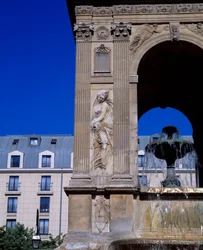 Architecture: detail of the fountain of the Innocents representing the nymphs