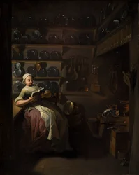 Kitchen Interior with a Girl Reading