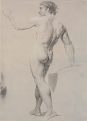 Model Standing, Seen from the Back, Left Arm Raised