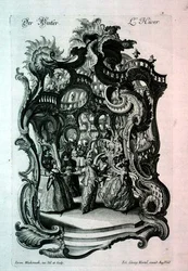 Winter, rococo music sheet depicting a fancy dress ball, pub. by Johann Georg Hertel