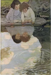 Children looking at their reflections, from 