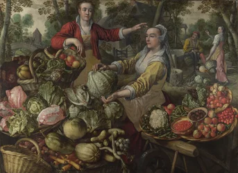 The Four Elements: Earth. A Fruit and Vegetable Market with the Flight into Egypt in the Background