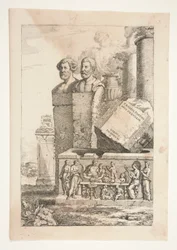 Portrait Busts, Columns, Smoking Urn and a Relief
