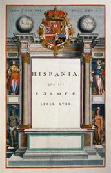 Hispania quae est Europae (Spain), Book XVII, title page Volume IX, Atlas Maior, by Joan Blaeu