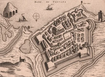 Map of Nettuno, Lazio, Italy, copper engraving