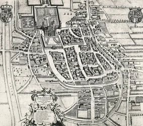 Map of Racconigi, Engraving by Joan Blaeu, Italy