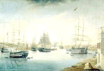 View from the Mahon Door, from the Fonduco with Various Foreign Frigates