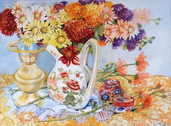Chrysanthemums in a Chinese Jug