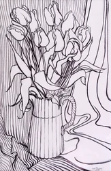 Tulips Against a Striped Cloth