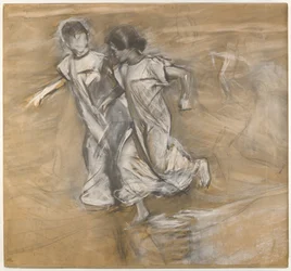 Untitled (Two Girls in White Running Arm in Arm)