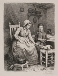 The Cat Gets Dinner from a Poor Woman. Domestic Scene