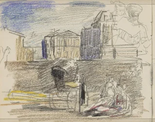 Seated Figures by a Pram