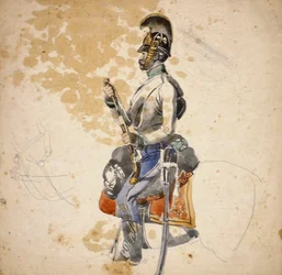 A Trooper of the 5th Dragoon Regiment shown recharging his Horse Pistol, 1840-1850