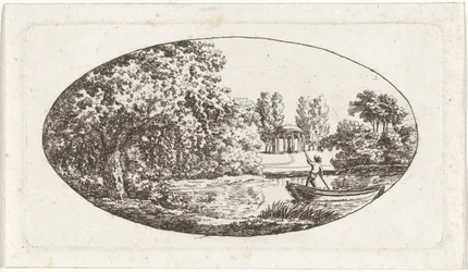 Pond with a Temple and Statue on the Opposite Side