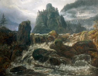 Romantic ruins with torrent