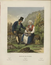 Illustration from the book Selected Norwegian National Costumes by unknown author and published by Chr. Tønsberg (1861)
