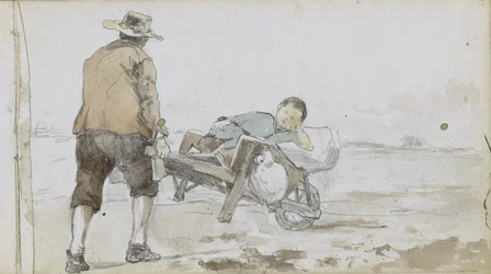 Landscape with a Man Pushing a Boy on a Handcart