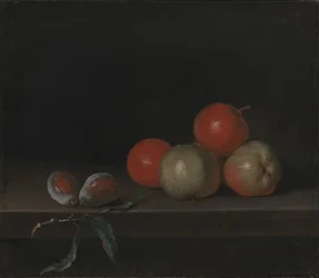 Apples and Peaches on a Table