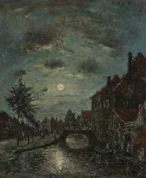 An Interior Canal in Dordrecht, Moonlight