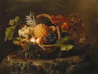 A Pineapple, Grapes, Peaches and Apricots in a Basket