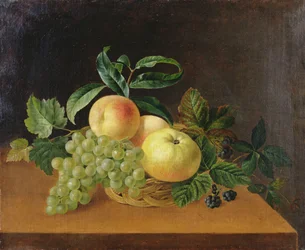 Basket with Apples, Peach and Grapes