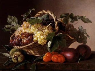 Still Life of Eggplants, Tomatoes, Chestnuts and Grapes