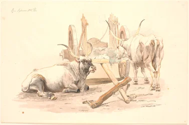 A Lying and a Standing Ox by Their Cart