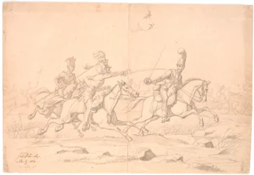 A Cavalry Skirmish; Above, a Study of a Head