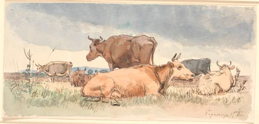 Landscape with Three Lying and Three Standing Cows