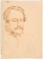 Portrait of a Man, frontal, slightly turned to the right, reading.