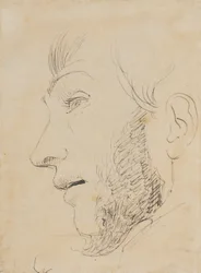 Portrait of a Man in Profile Facing Left, Seen from Below