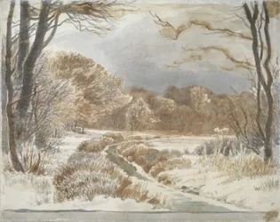Snow Landscape with Stream. Purlund and Vallø