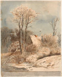 Snowy Landscape with House Among Trees