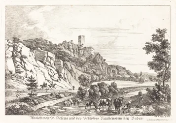 View of St. Helena and Rauhenstein Castle near Baden