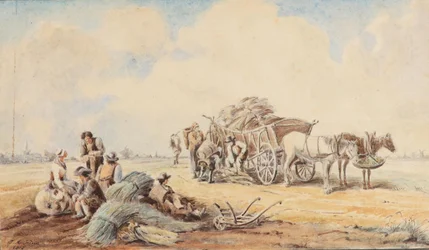 Horse-Drawn Cart and Resting Field Workers