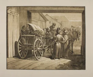 Polish Jews in Conversation by a Wagon