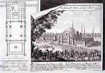 Plan and View of the Suleymaniye Mosque, Istanbul, from 