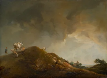 Hilly Landscape with Cows and Sheep