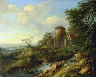 Rhenish Landscape with Fishermen near a Tower