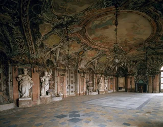 View of the Grand Salon of the castle of Weissenstein, architect Johann Dientzenhofer 1714 Pommersfelden, Germany