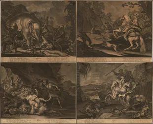 Ca. 1770 Allegorical Mezzotints of Africa, Asia, America and Europe on One Page