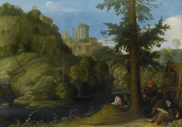 A Hermit with Two Travellers in a Wooded Landscape