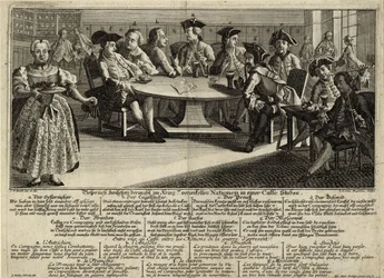 Conversation between 7 nations involved in the war in a cafe, 1757