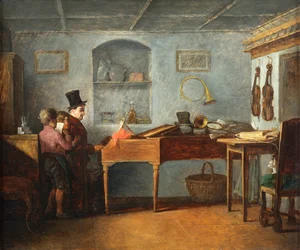 The Schoolmaster with the Boys Singing Flat at the Piano